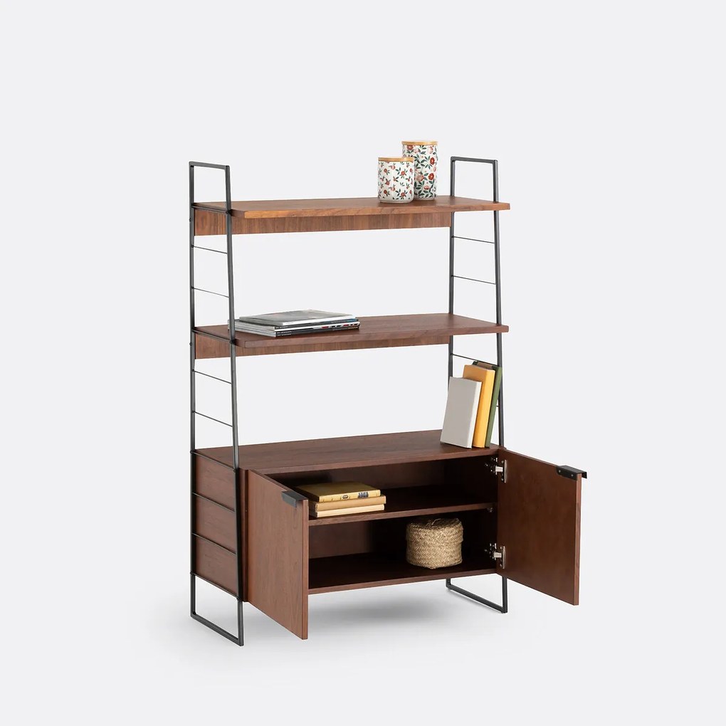 Étagère van staal en walnootfineer, H123 cm, Watford