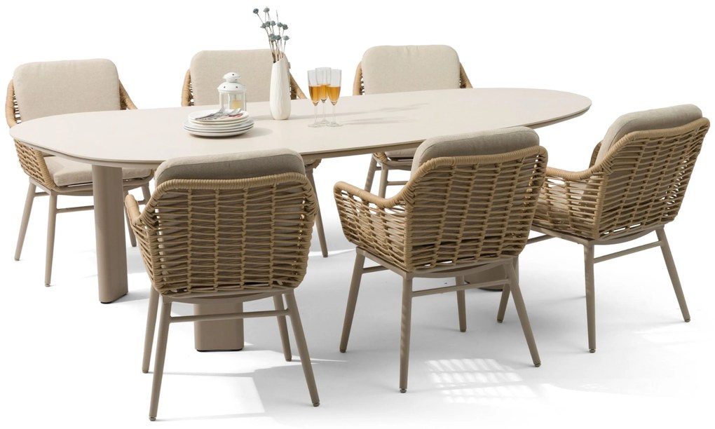 Tuinset 6 personen 240 cm Aluminium/rope Taupe Coco Antoni/Weave