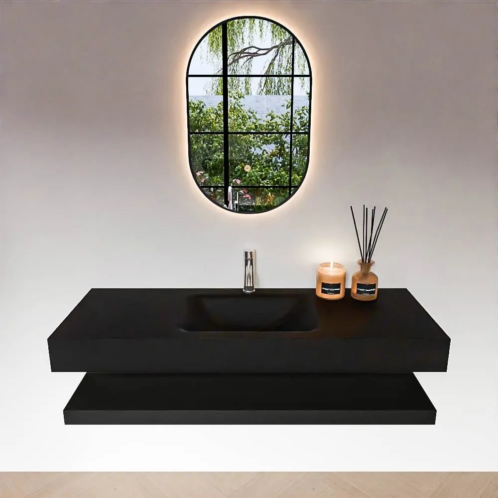 Zaro Alan badmeubel 130cm met planchet urban en vrijhangende wastafel cloud midden 1 kraangat urban