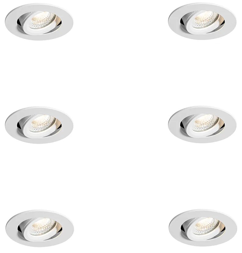 Set van 6 inbouwspots wit kantelbaar 6,5cm incl. LED IP54 ultra slim - Pupil