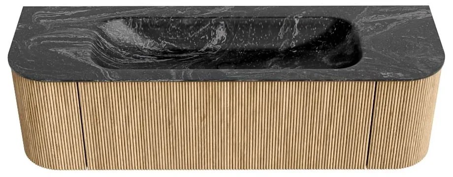 Mondiaz Kurve-dlux 150cm badmeubel ronding links/rechts oak met 1 lade en 2 deuren en wastafel big medium midden zonder kraangat lava