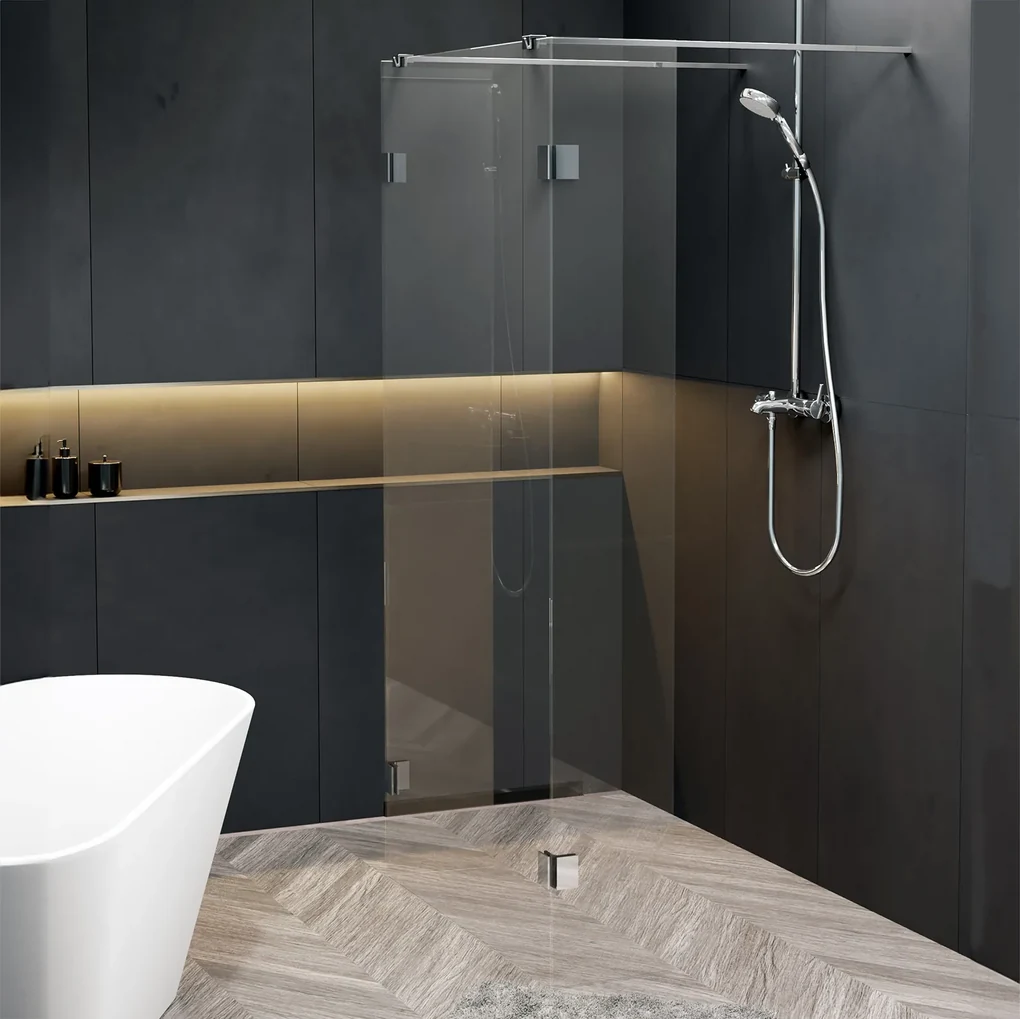 Riho Scandic X202 vrijstaande douchewand 155cm met 40cm zijwand chroom