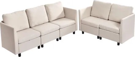 VEVOR Hoekbank met verborgen opbergruimte, modulaire bank met veerkrachtig schuim, gestoffeerde bank (5 zitplaatsen) met massief houten frame voor woonkamer/slaapkamer, beige