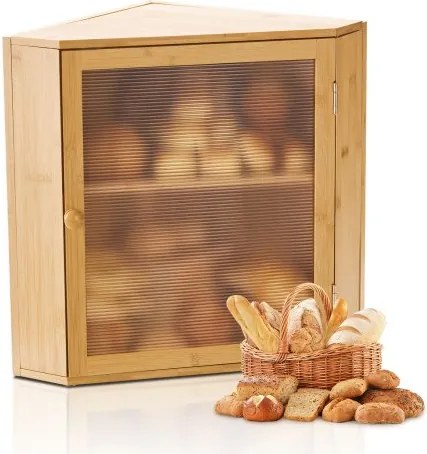 VEVOR Hoekbroodtrommel Dubbellaags Broodtrommel Broodtrommel Organizer Gemaakt van Hout voor Zelfgebakken Brood, Opbergdoos met Gegolfd Acryl Deurpaneel, Broodopslag Opslag Natuurlijk