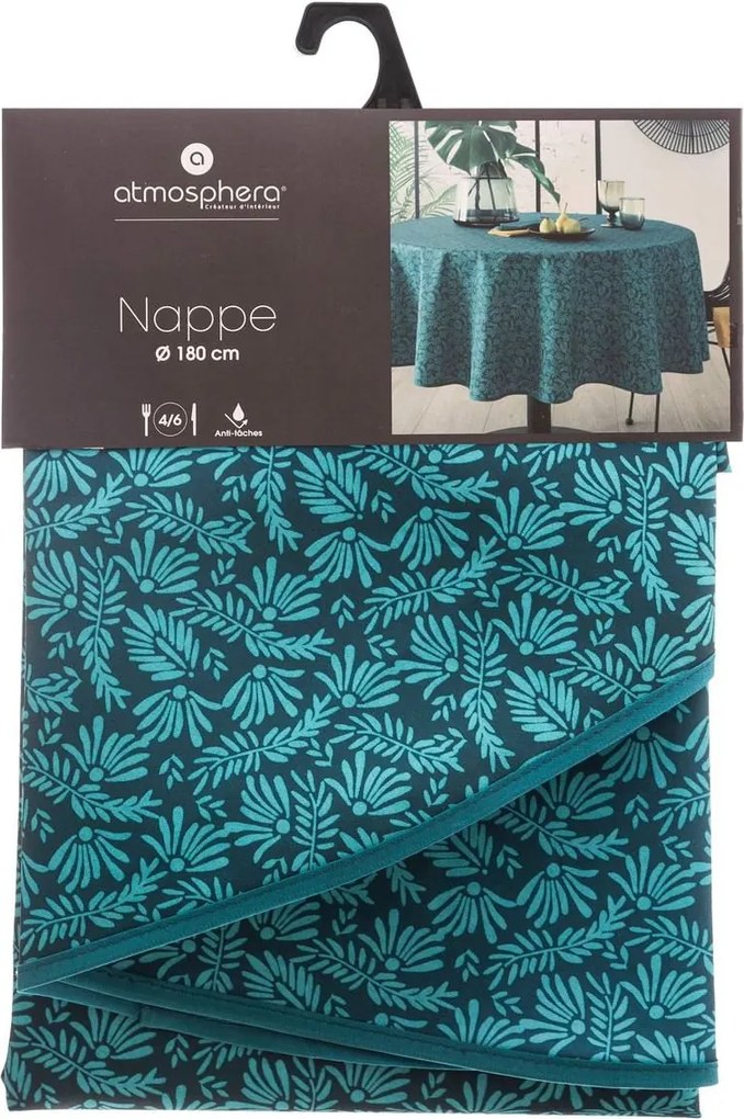 Atmosphera eendenblauw Antivlek Tafelkleed D180cm - 140g/m² - Okerkleurige Bies