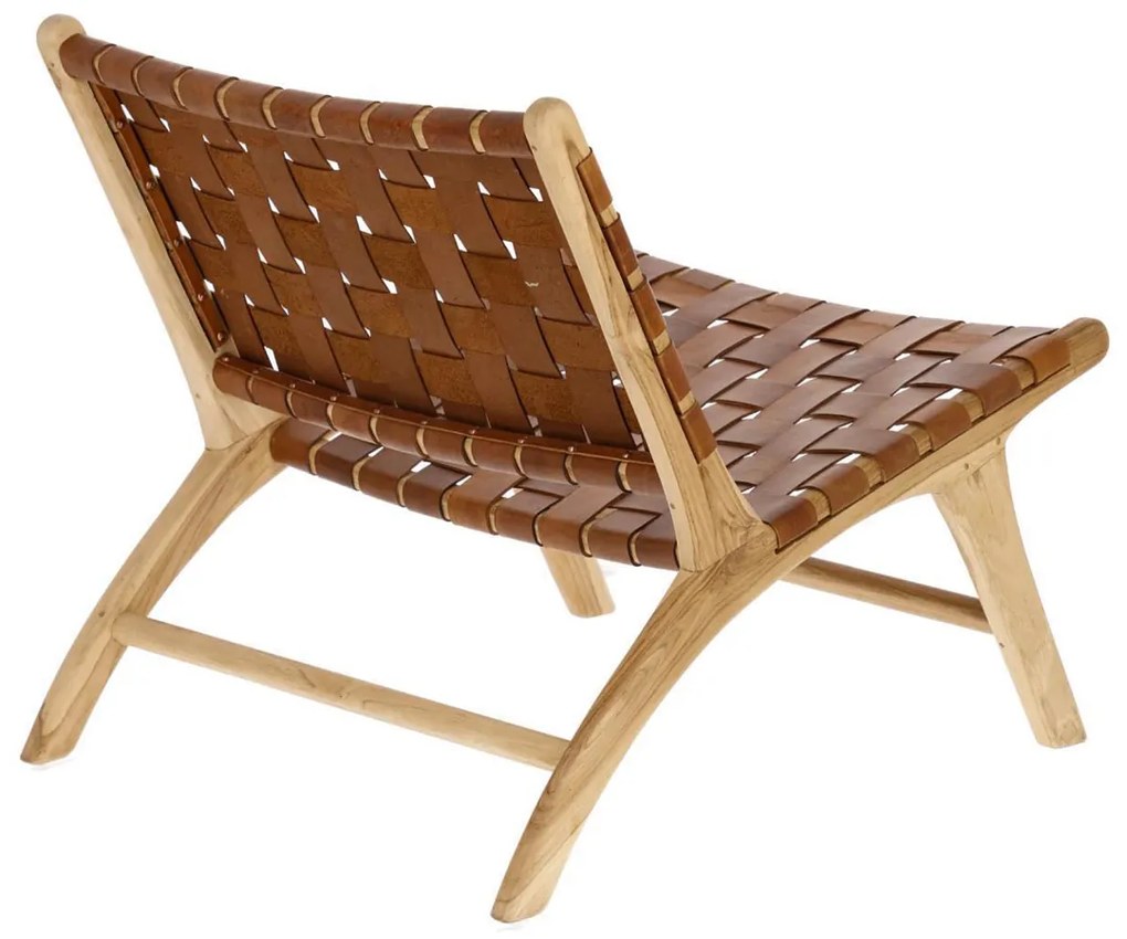 Kave Home Calixta Fauteuil Hout Met Bruin Leer