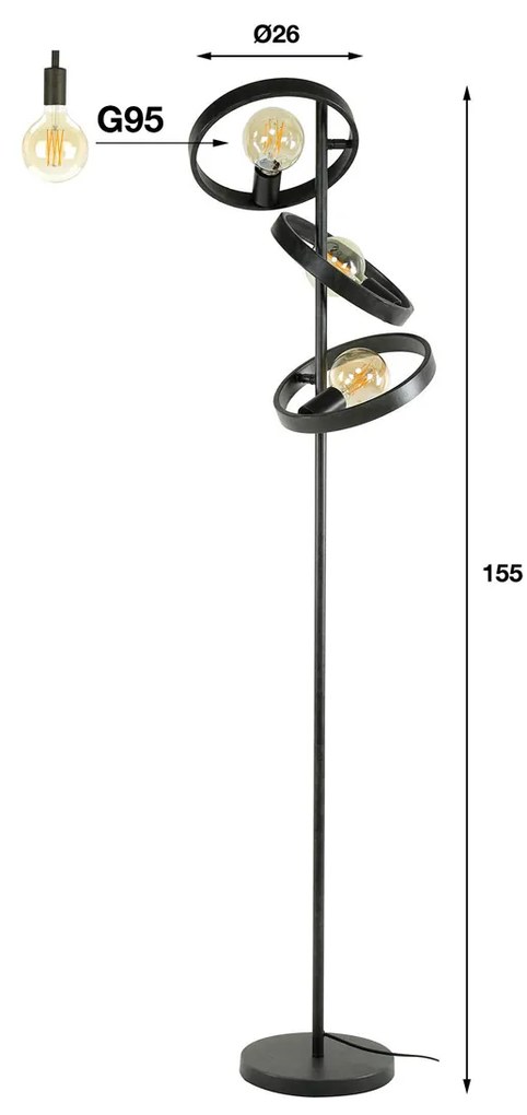 Vloerlamp Metalen Ringen Zwart
