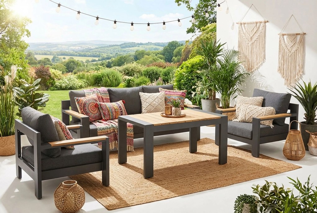 Stoel en Bank Loungeset 5 personen Aluminium/Aluminium/teak Grijs Lifestyle Garden Furniture Milano