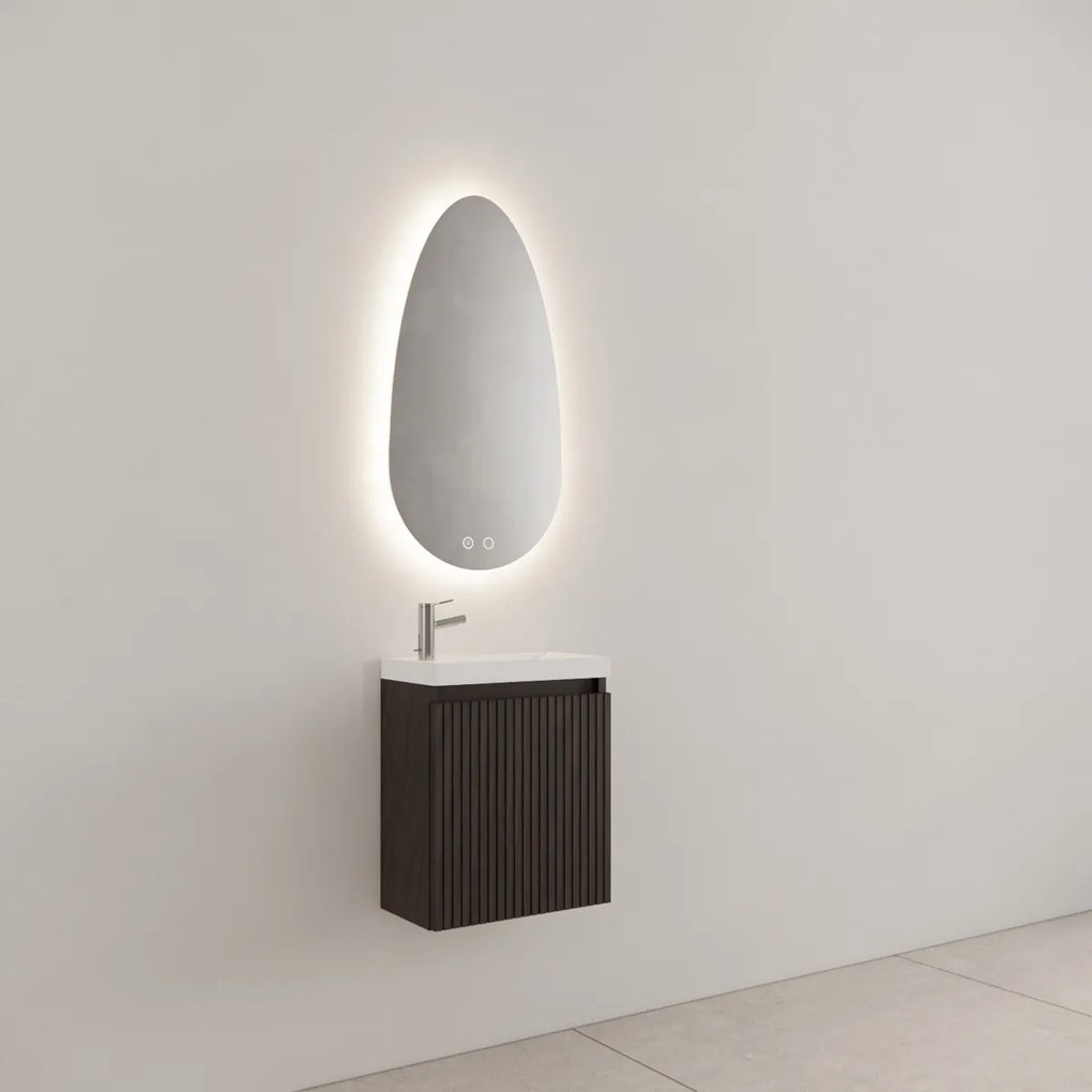 Gliss Design Timotheus toiletmeubel met ribbelfront 40cm charcoal met mat witte fontein