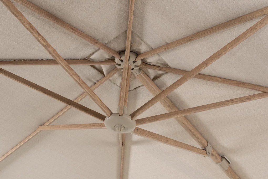 4 Seasons Outdoor Siesta PREMIUM 300 x 300 cm parasol zand, wood look frame Parasol   beige weerbestendig