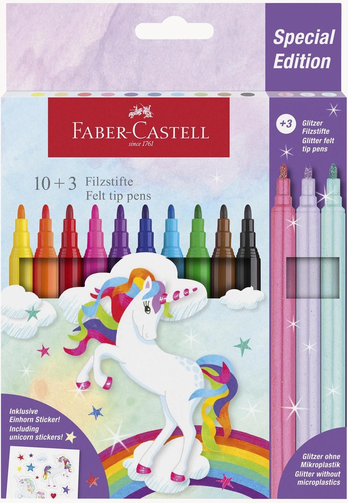 Viltstiften Unicorn met sticker, 13-delig