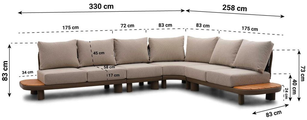 Hoek loungeset 6 personen Aluminium/Rope /Teak Taupe Santika Furniture Santika