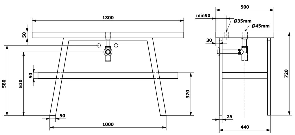 Sapho Twig staand badmeubel 130cm zwart stalen frame oud wit eiken