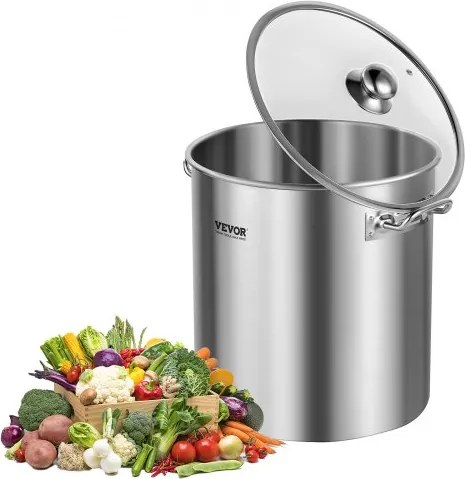 VEVOR RVS soeppan, 22,7 L grote inhoud, kookpan met deksel en handvat, professionele soeppan, schuurbehandeling, voor stomen, koken of bakken, zilver