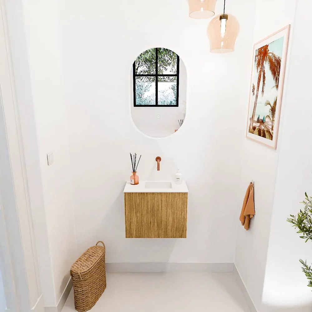 Mondiaz Joya 50cm toiletmeubel oak met wastafel faye rechts zonder kraangat talc