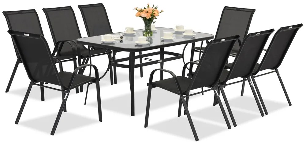 Modena zwart metalen tuinset voor 8 personen Garden Point