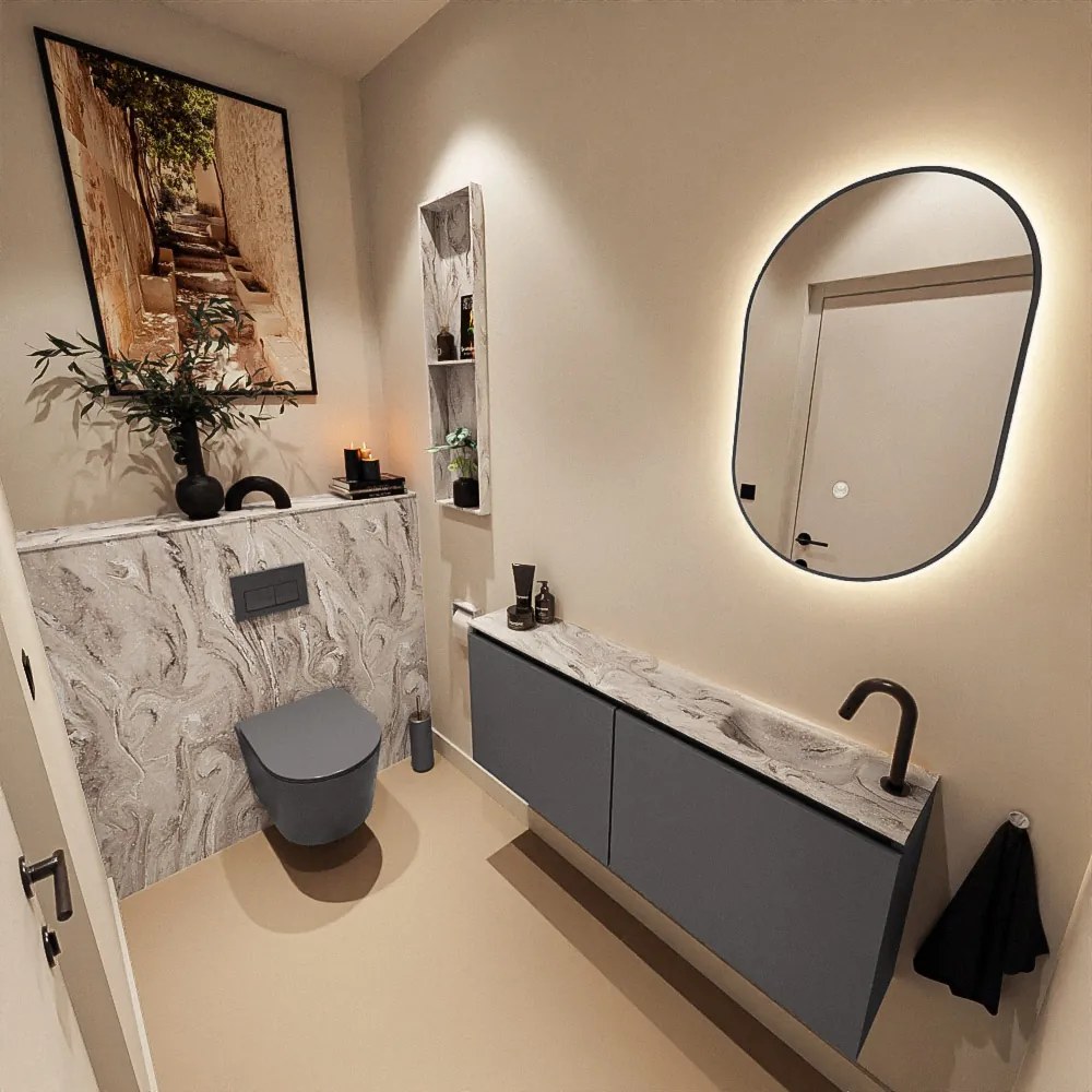 Mondiaz Ture DLux toiletmeubel 120cm dark grey met wastafel glace rechts met kraangat