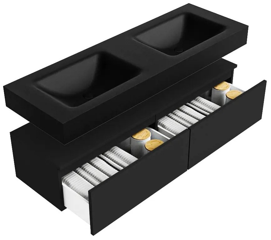 Zaro Alan badmeubel 140cm urban 2 lades met vrijhangende wastafel cloud dubbel 2 kraangaten urban