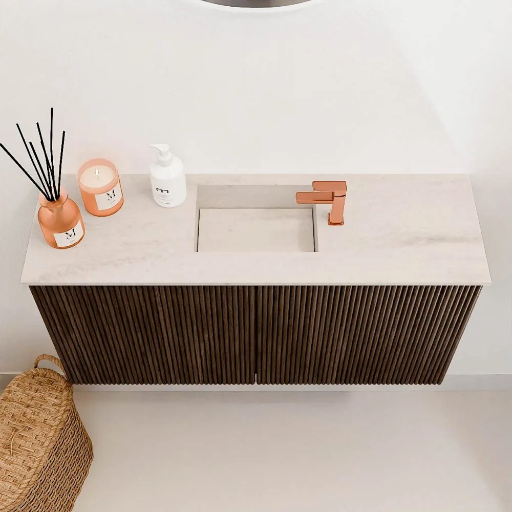 Mondiaz Joya DLux 80cm toiletmeubel walnut met wastafel faye midden 1 kraangat meli