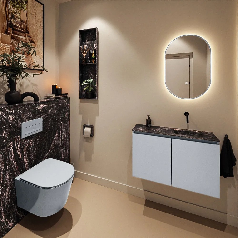 Mondiaz Ture DLux toiletmeubel 80cm clay met wastafel lava rechts zonder kraangat