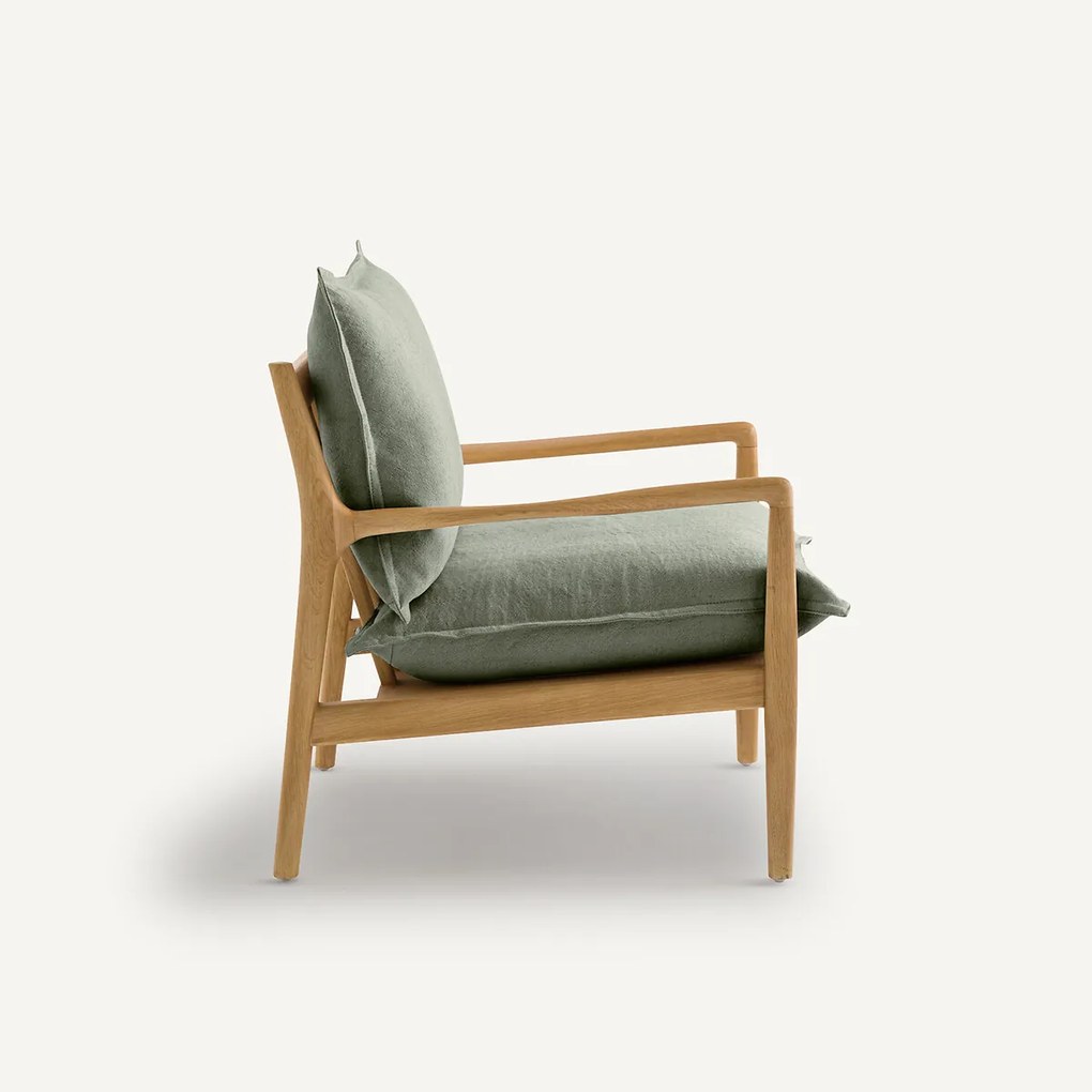 Eiken fauteuil met fineer en katoenen linnen stof, Dilma