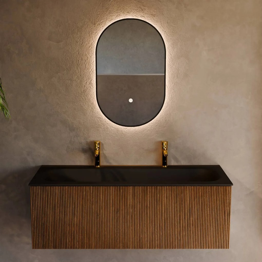 Mondiaz Kurve 120cm badmeubel dusk met 1 lade en wastafel big large midden 2 kraangaten urban