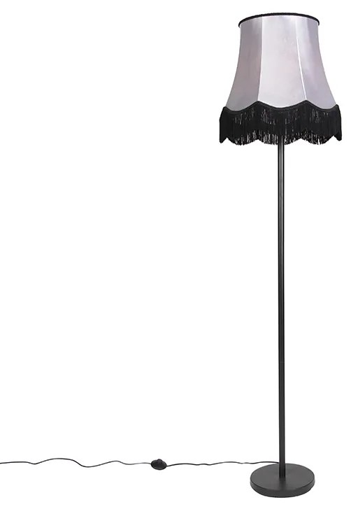 Klassieke vloerlamp zwart met Granny B kap grijs - Simplo