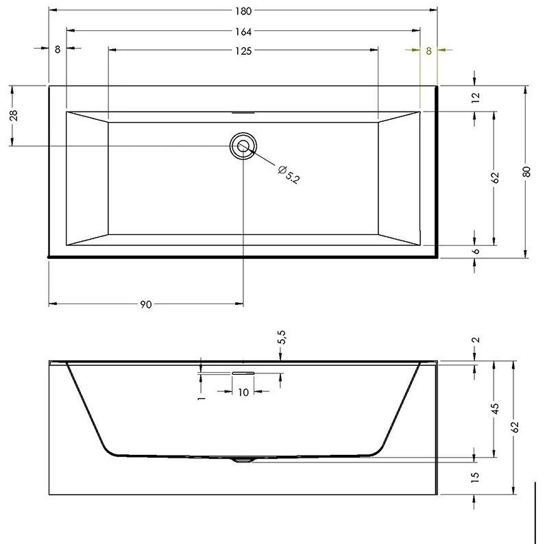 Riho Rethink Wall half vrijstaand bad 180x80cm links wit glans met Fall overloop