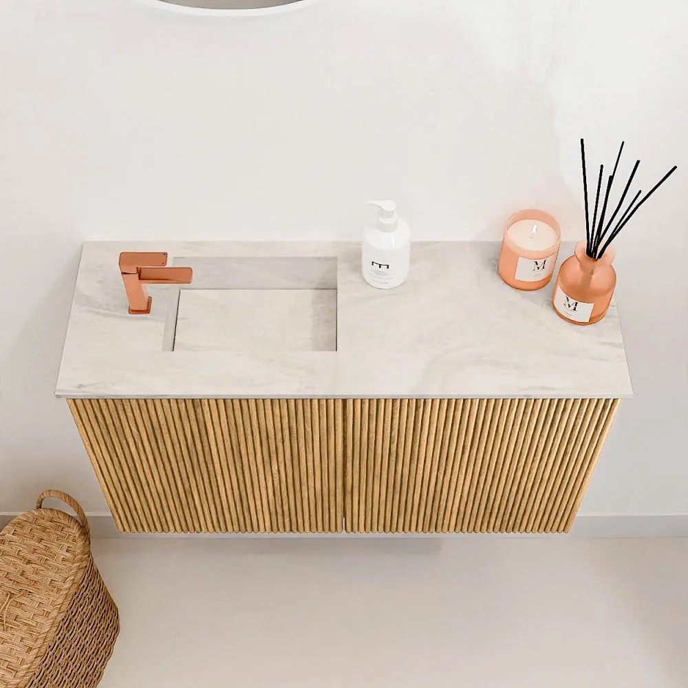 Mondiaz Joya DLux 70cm toiletmeubel oak met wastafel faye links 1 kraangat ostra