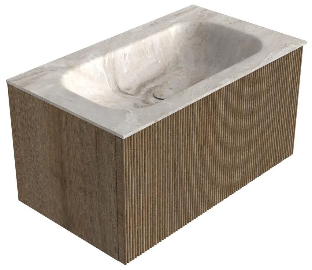 Mondiaz Kurve-dlux 80cm badmeubel dusk met 1 lade en wastafel big small midden zonder kraangat frappe