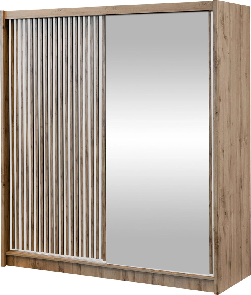 Kledingkast Gemes, Wotan eik, Wit, 215x203x60cm, 183.3 kg, Kledingkast deuren: Schuivend