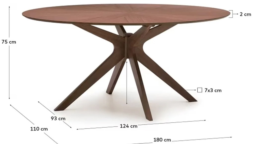 Kave Home Naanim Ovale Eettafel Walnootfineer 180 X 110 Cm - 180 X 110cm.