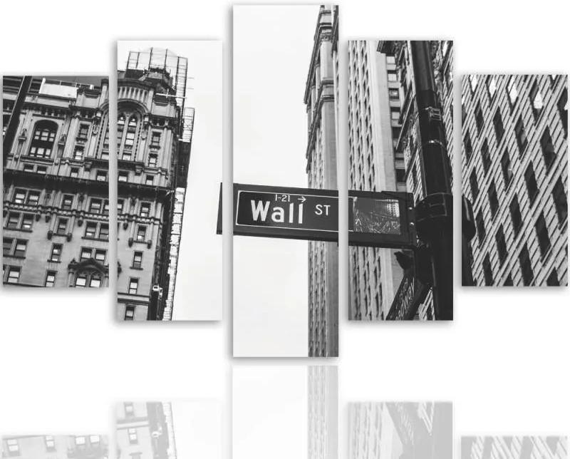 Schilderij - Wall street New York, zwart/wit, 5 delen