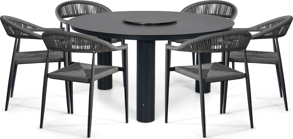 Tuinset Ronde Tuintafel 6 personen 150 cm Rope Grijs  De Laan Projects