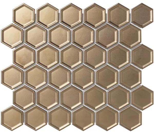 The Mosaic Factory Barcelona mozaïektegel 5.1x5.9x0.6cm voor wand binnen en buiten vorstbestendig hexagon brons metallic met rand per matje AFH13B