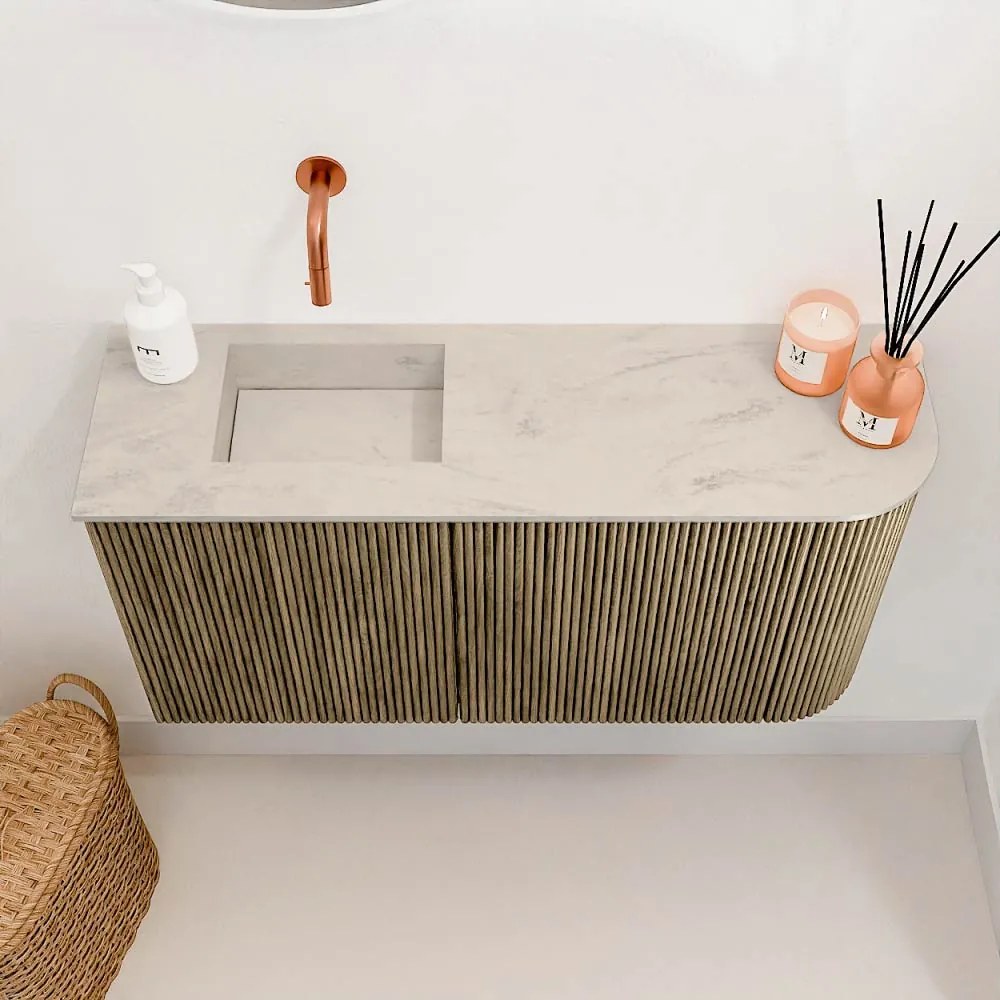 Mondiaz Joya DLux 80cm toiletmeubel ronding rechts dusk met wastafel faye links zonder kraangat opalo