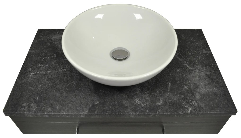 Sanicare Q11 badkamermeubel met black-stone topblad 80 cm schots-eiken