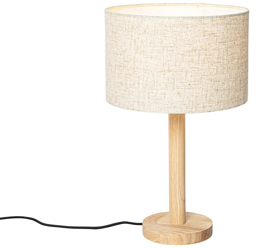 Landelijke tafellamp hout met linnen kap beige 25 cm - Mels