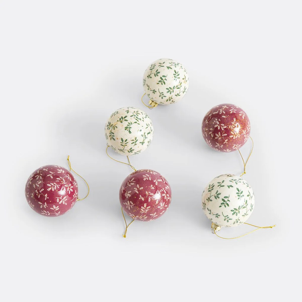 Set van 24 kerstballen met bladprint, Caspar