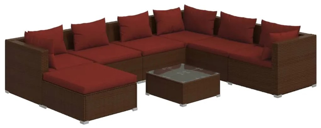 vidaXL 8-delige Loungeset met kussens poly rattan bruin