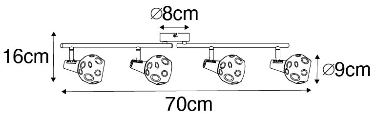 Art Deco plafondlamp goud met smoke glas 4-lichts - Vidro