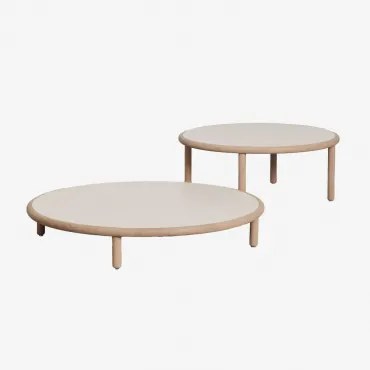 Set Van 2 Ronde Salontafels Voor De Tuin Van Acaciahout Olivia Gardenia Wit & Lichte Acaciekleur - Sklum