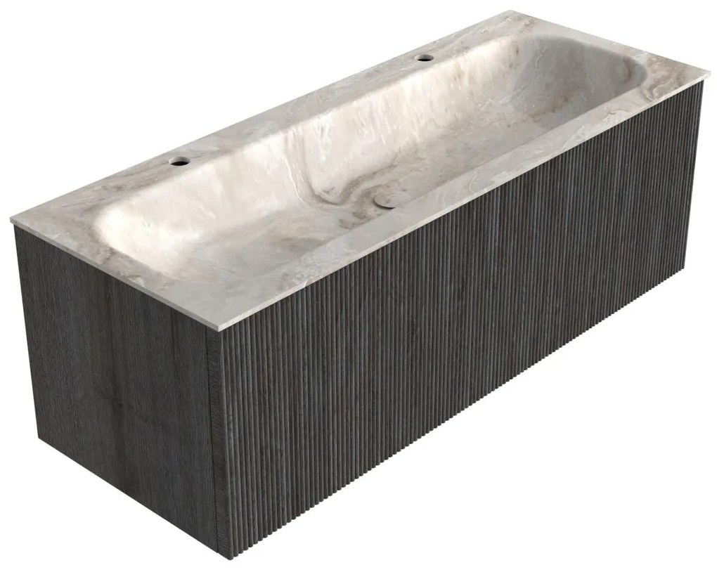 Mondiaz Kurve-dlux 120cm badmeubel shadow met 1 lade en wastafel big large midden 2 kraangaten frappe