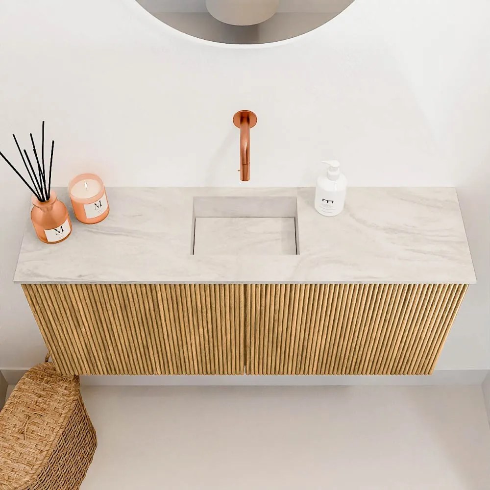 Mondiaz Joya DLux 90cm toiletmeubel oak met wastafel faye midden zonder kraangat ostra