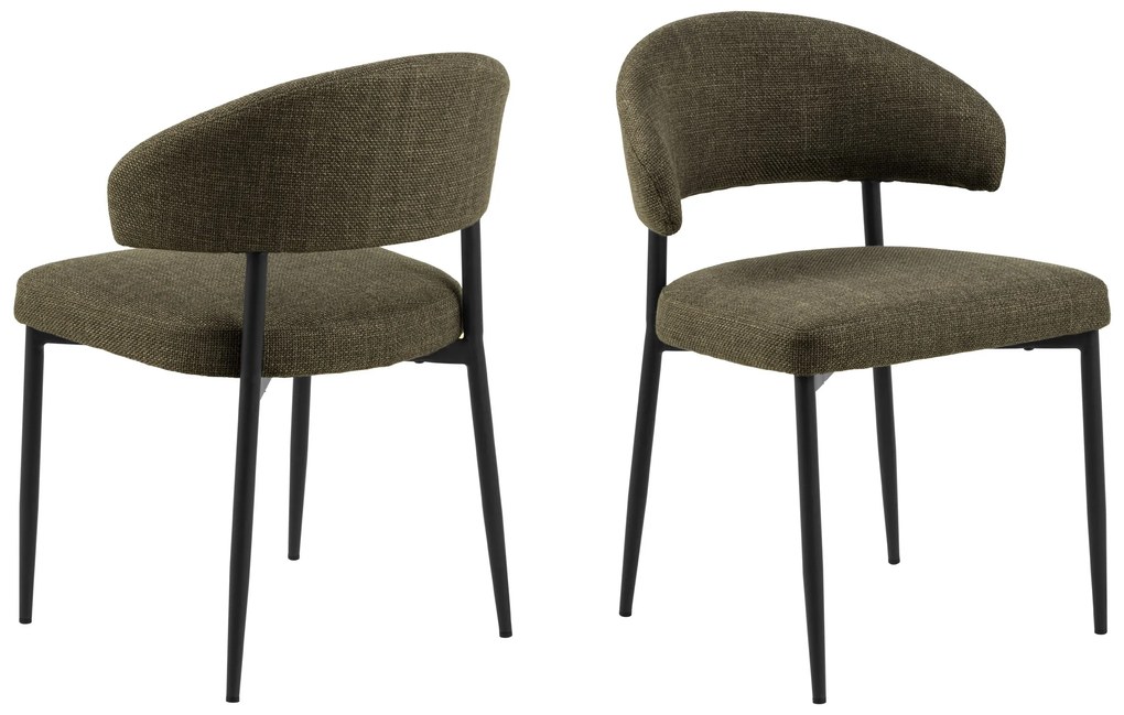 IRIS Olijfgroen (stof Basel 77) - GESTOFFEERDE STOEL MET GEVLOCHTEN RUGLEUNING VOOR WOONKAMER/EETKAMER LOFT