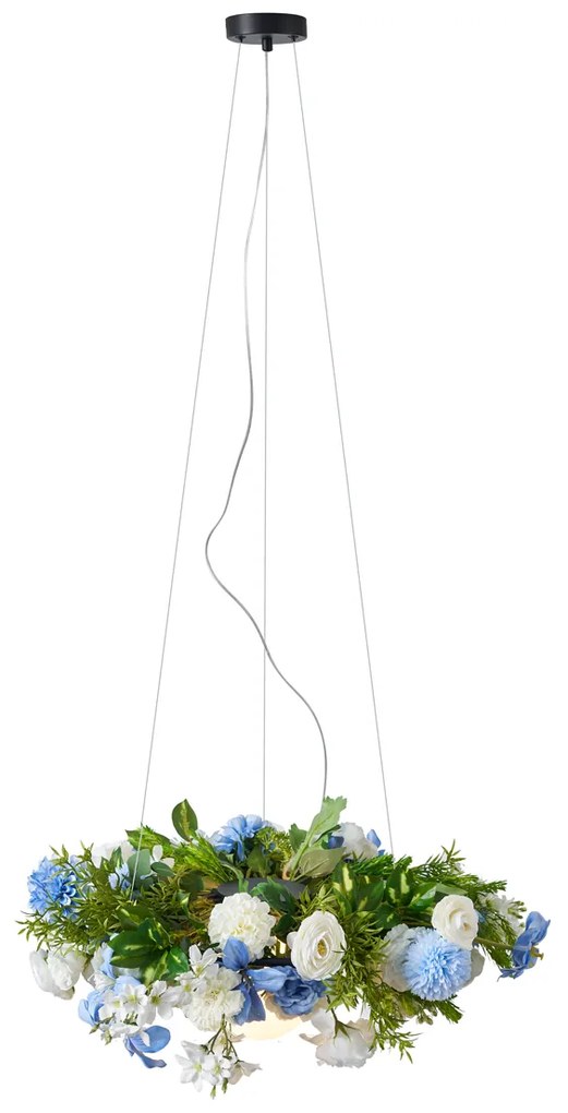 Bohemian hanglamp zwart met gekleurde bloemen blauw en wit - Flower Power