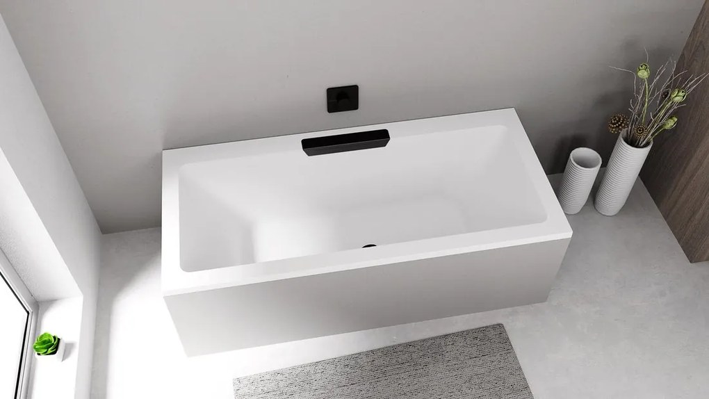 Polysan Monolith Cascata half vrijstaand bad met zwarte waterval uitloop 185x85cm