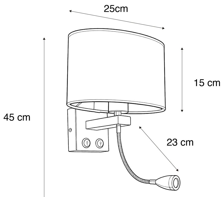 LED Wandlamp messing met ovale velours kap blad Design 25cm - Brescia Combi Modern, Klassiek / Antiek E27 vierkant Binnenverlichting Lamp