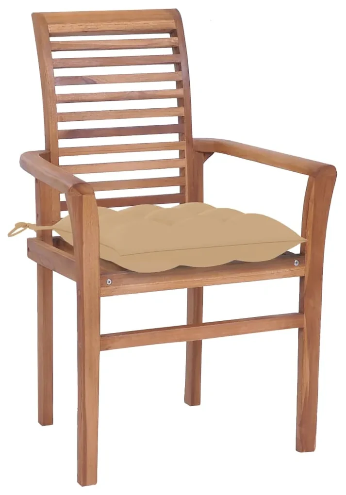 vidaXL Eetkamerstoelen 4 st met beige kussens massief teakhout