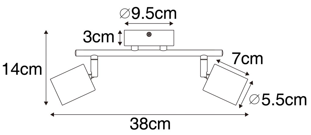 Industriële spot zwart met hout kantelbaar 2-lichts - Jeana